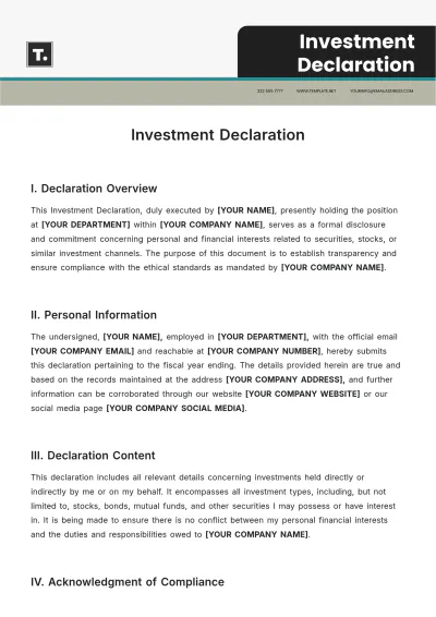 Free Investment Declaration Template to Edit Online