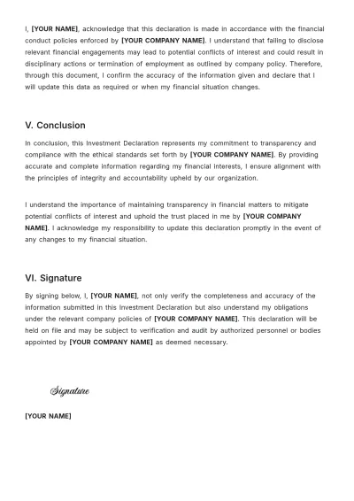 Free Investment Declaration Template to Edit Online