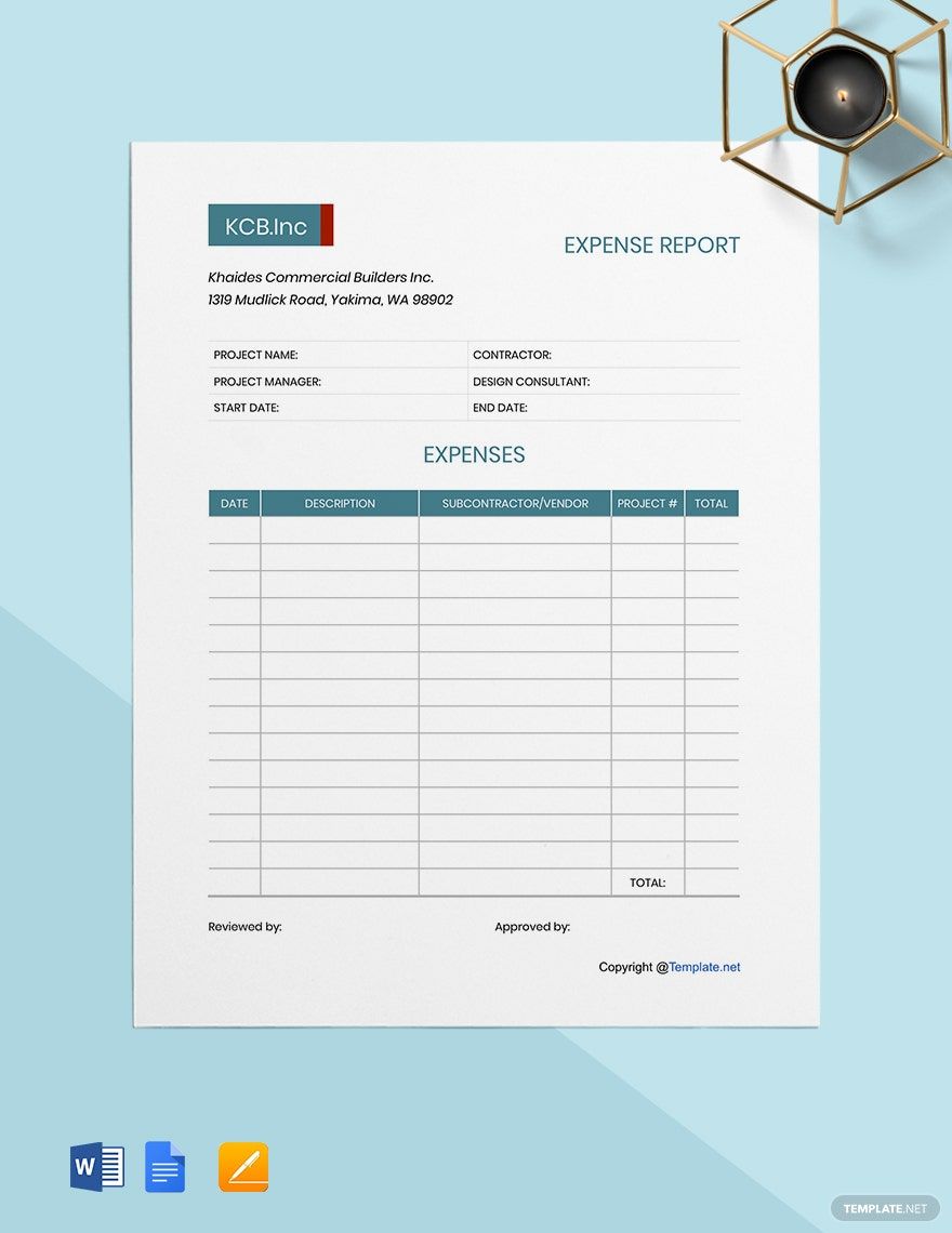 Printable Construction Expense Template in Word, Google Docs, Apple Pages