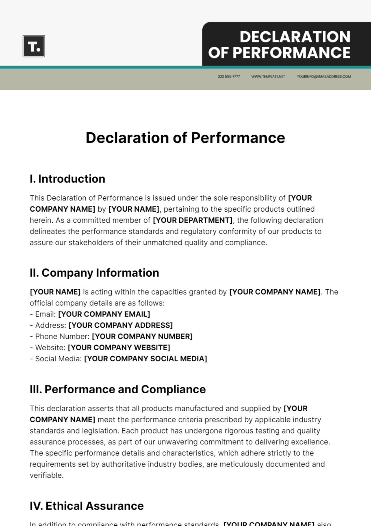 Declaration of Performance Template - Edit Online & Download