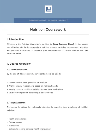 Free Nutrition Coursework Template to Edit Online