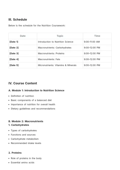 Free Nutrition Coursework Template to Edit Online