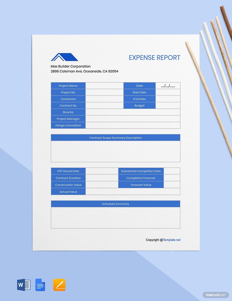 Editable Construction Expense Template in Word, Google Docs, Apple Pages