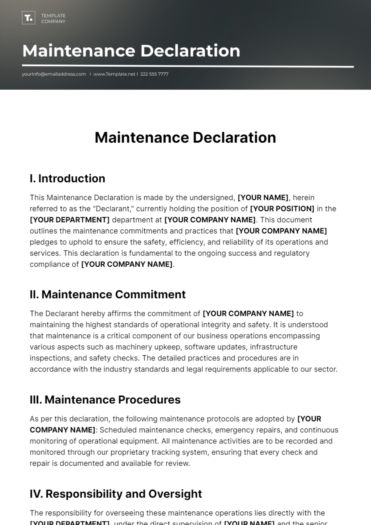 Maintenance Declaration Template - Edit Online & Download