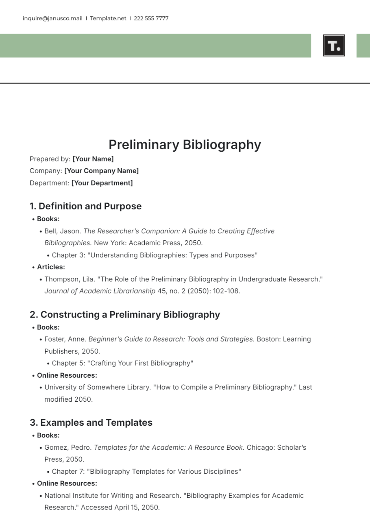 Preliminary Bibliography Template - Edit Online & Download