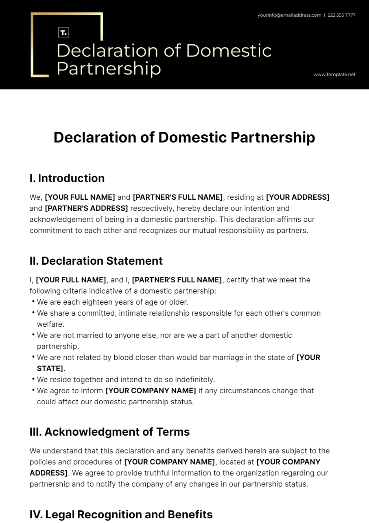 Declaration of Domestic Partnership Template - Edit Online & Download