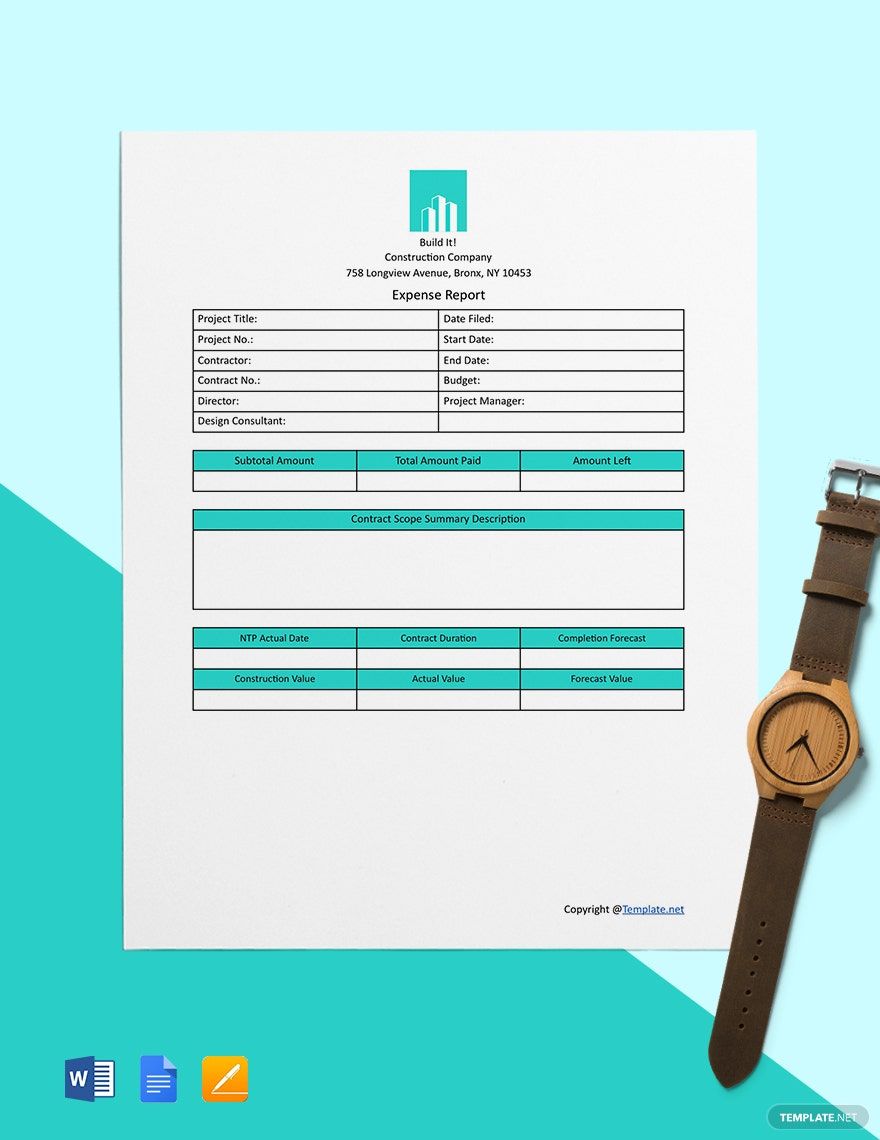Simple Construction Expense Template in Word, Google Docs, Apple Pages