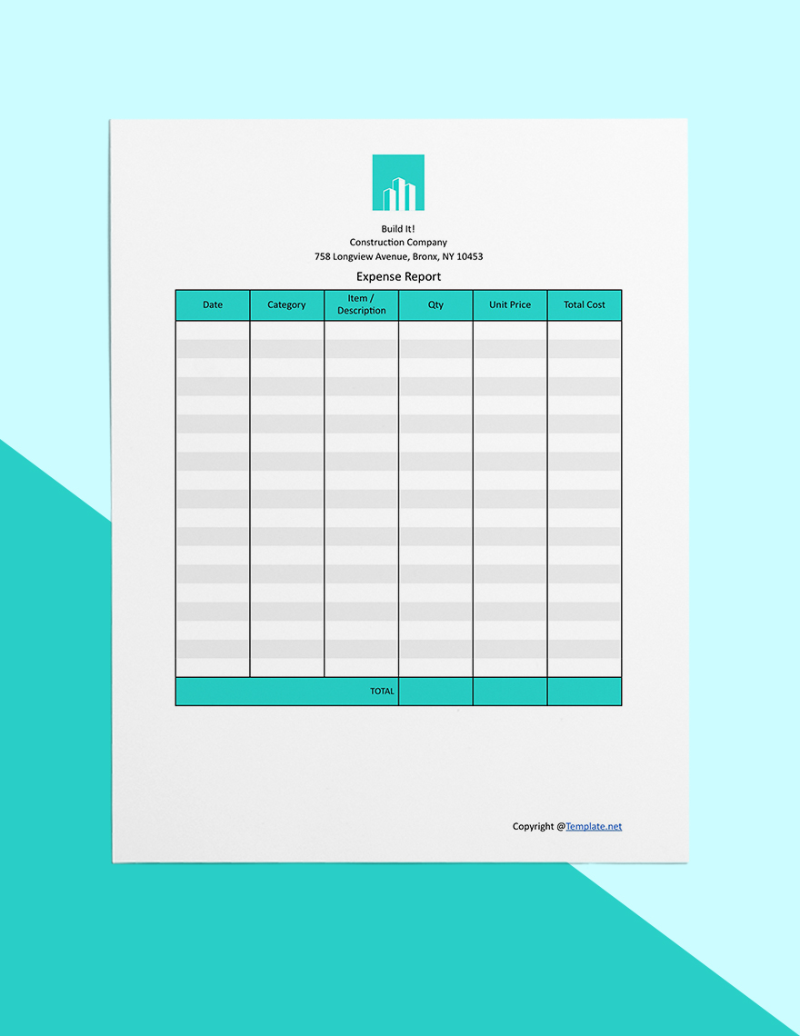 Simple Construction Expense Template