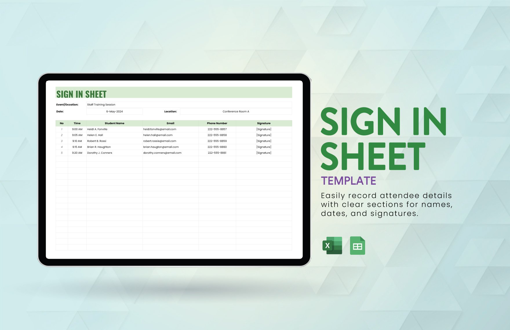 Free Sign in Sheet Template in Excel, Google Sheets