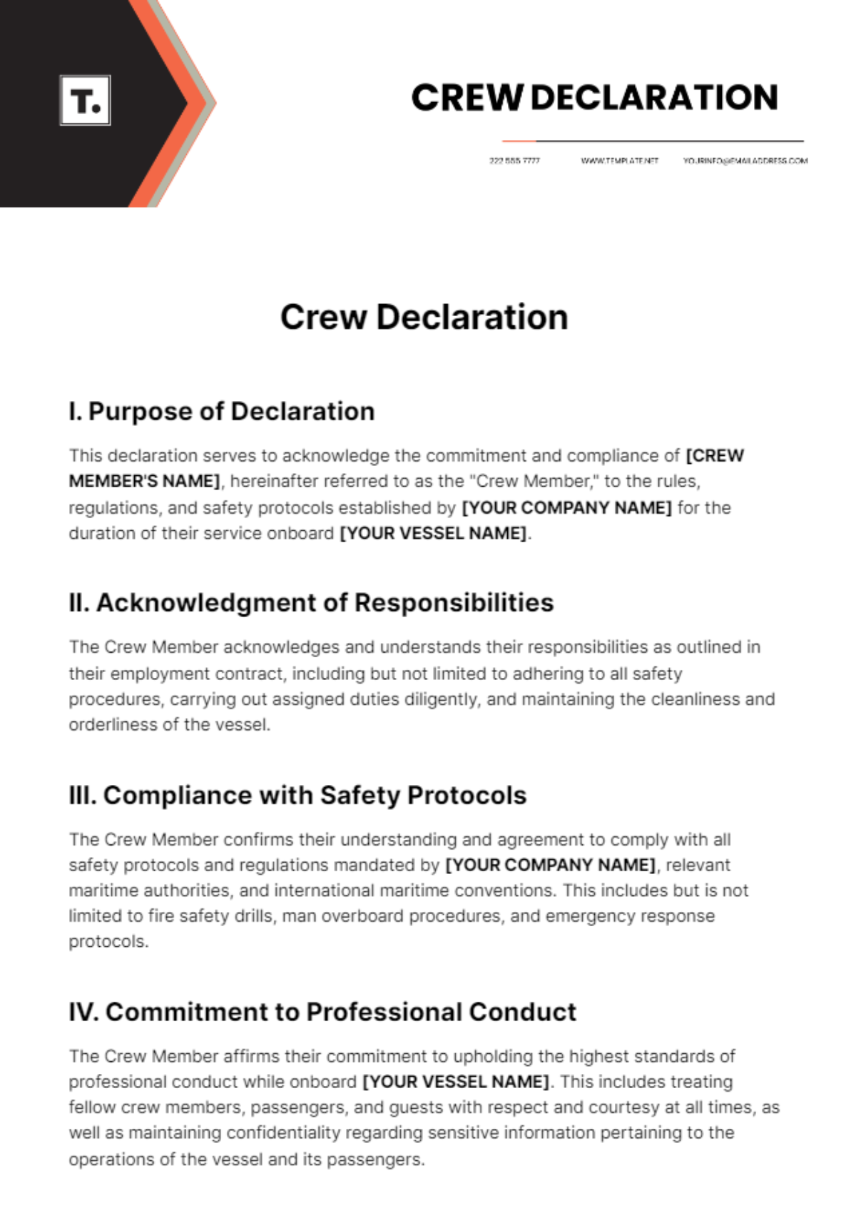 Crew Declaration Template