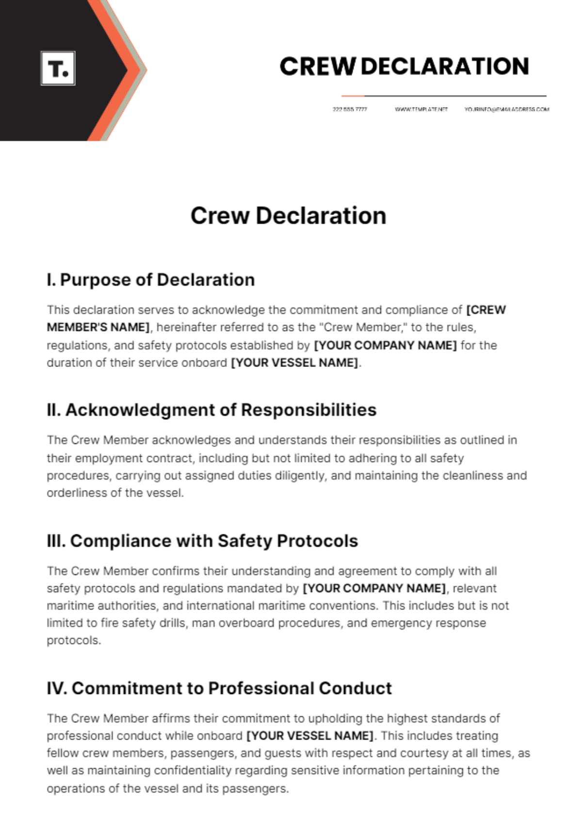 Crew Declaration Template - Edit Online & Download