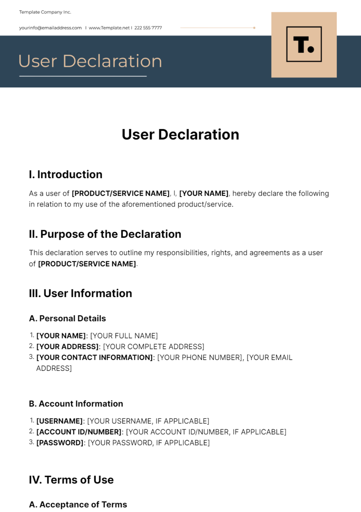 Free User Declaration Template
