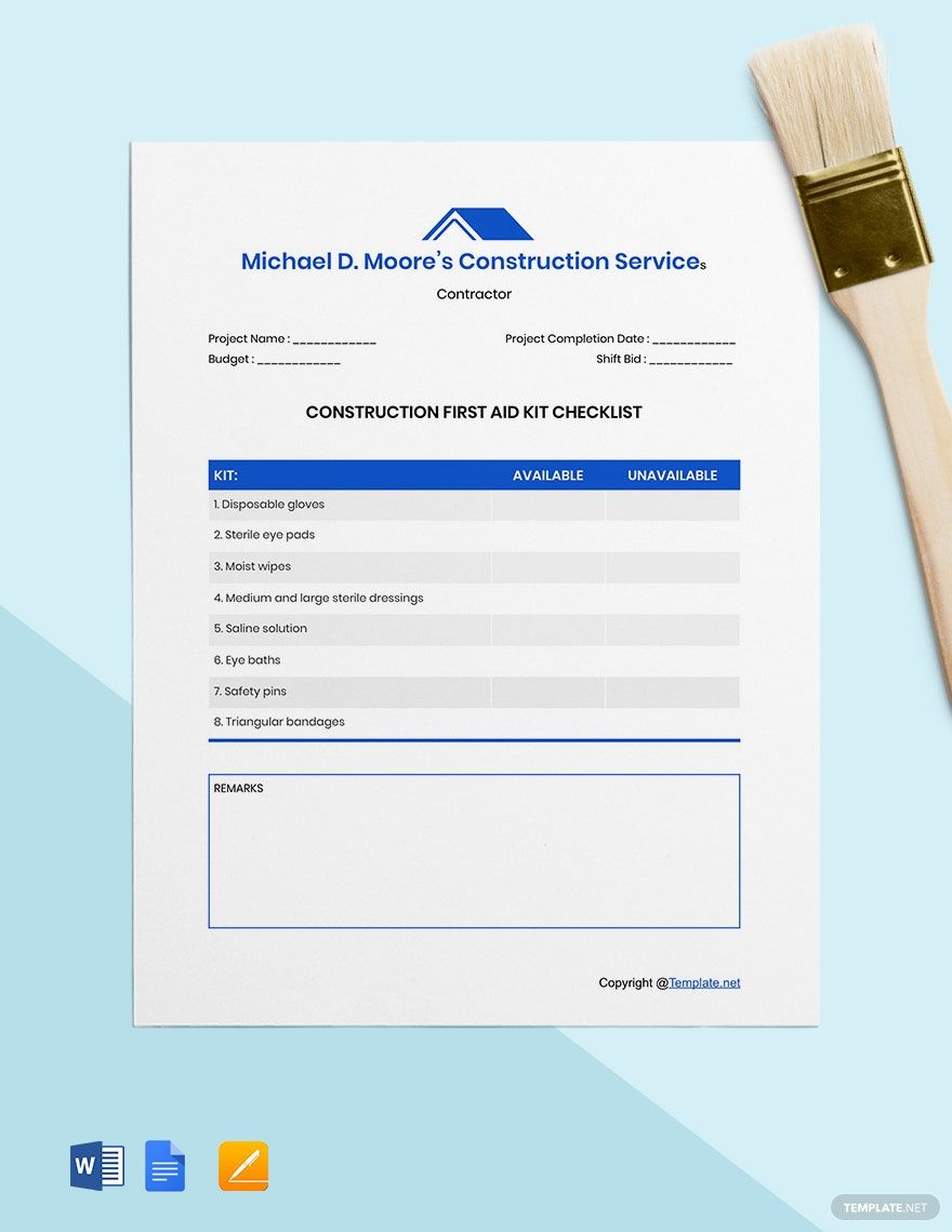 Editable Construction Checklist Template