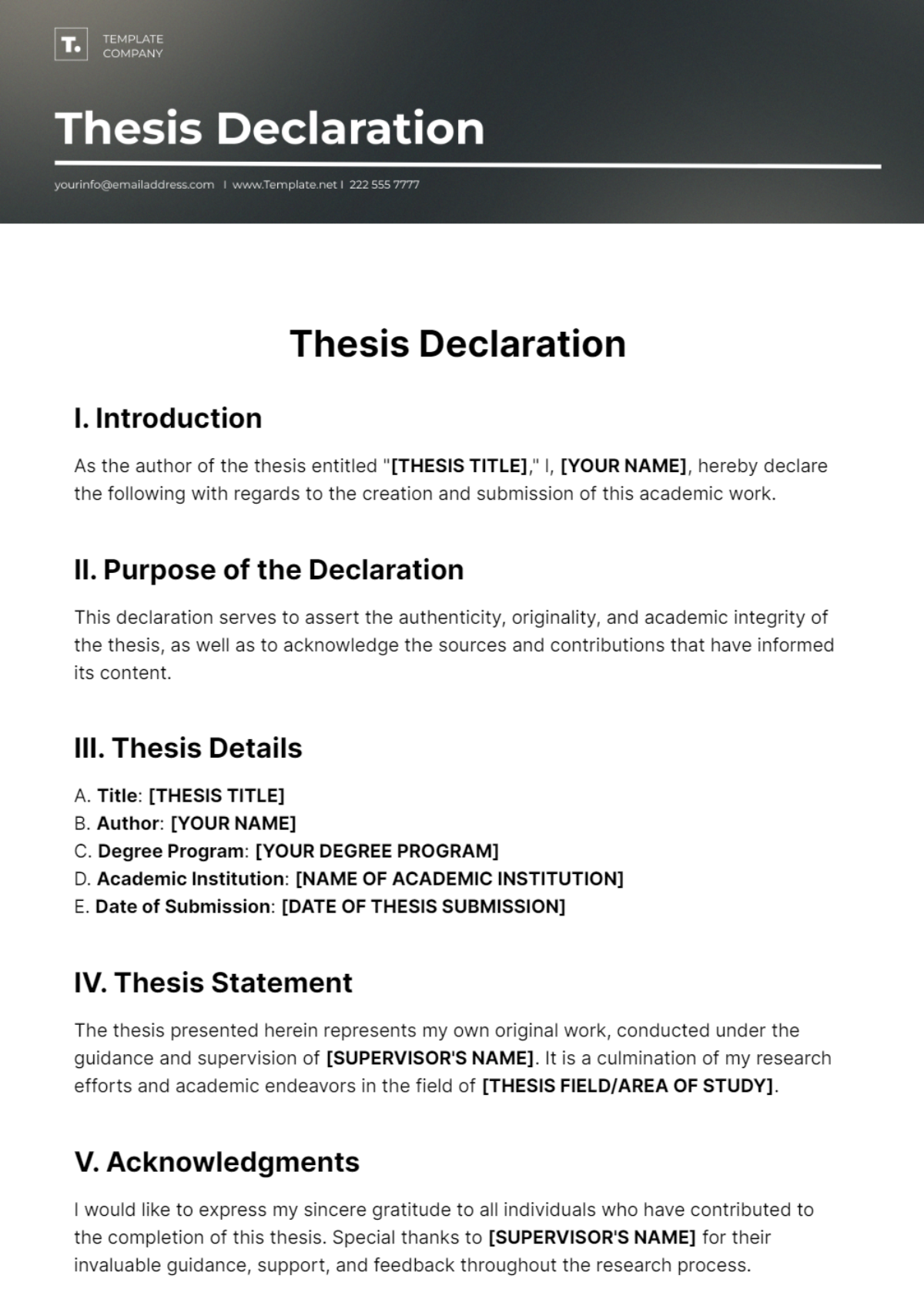 Free Thesis Declaration Template