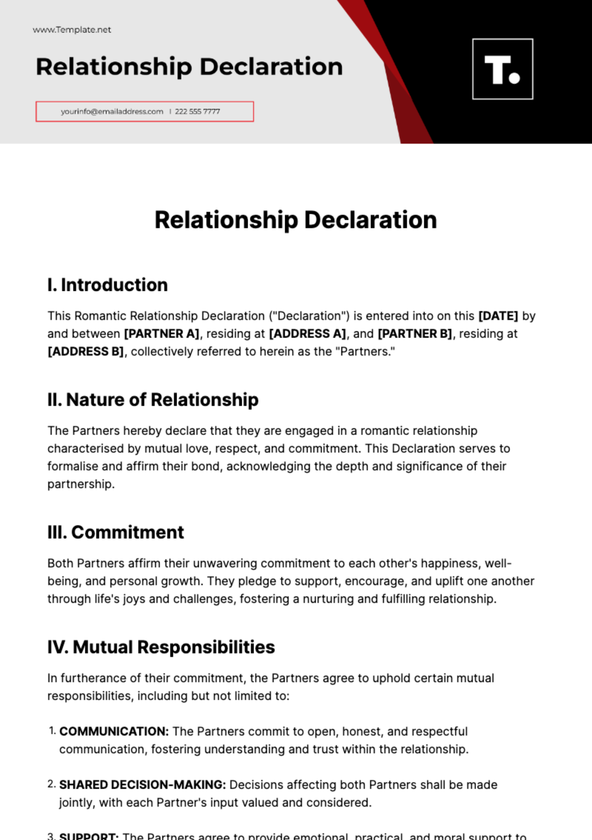 Free Relationship Declaration Template