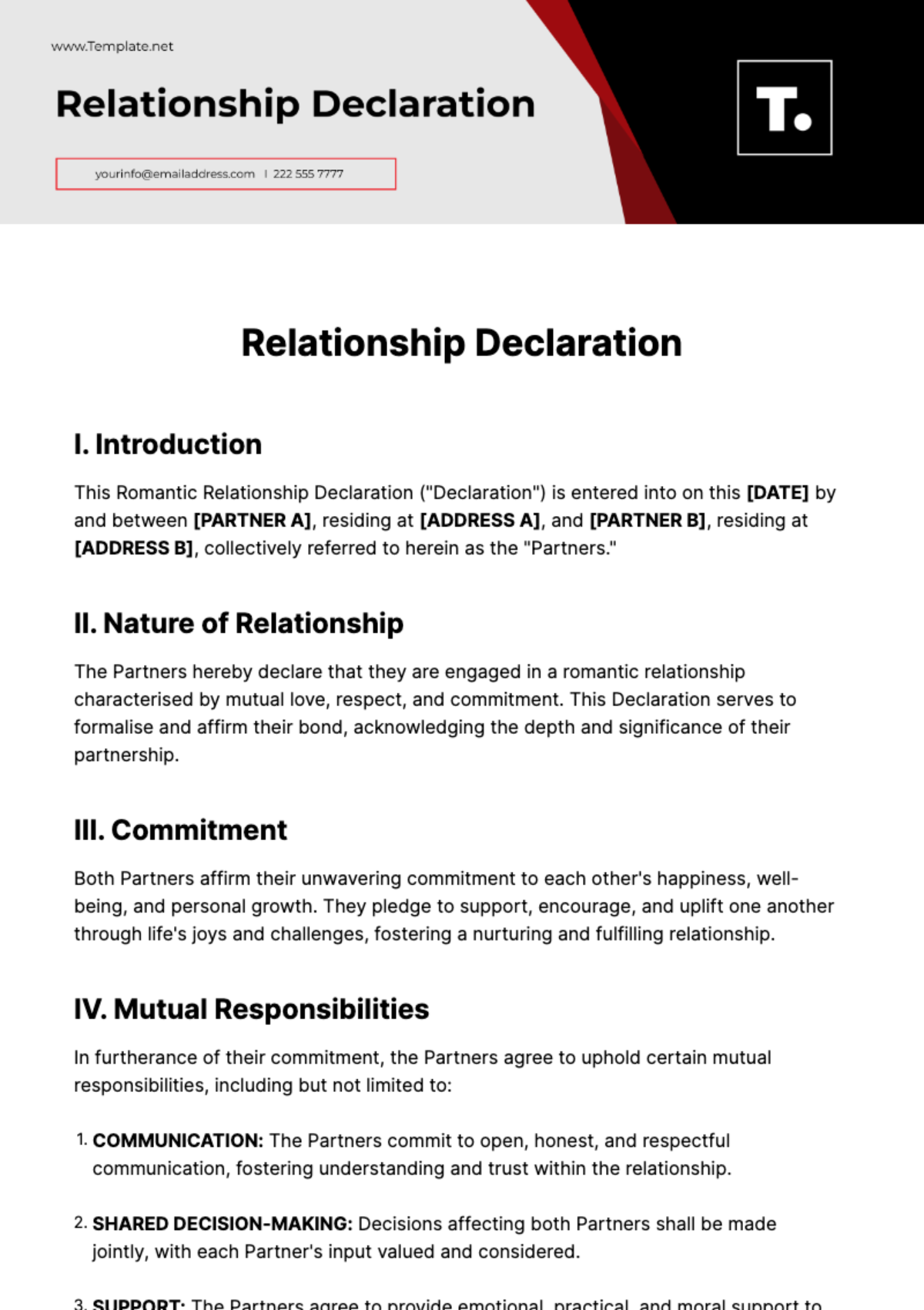 Relationship Declaration Template - Edit Online & Download