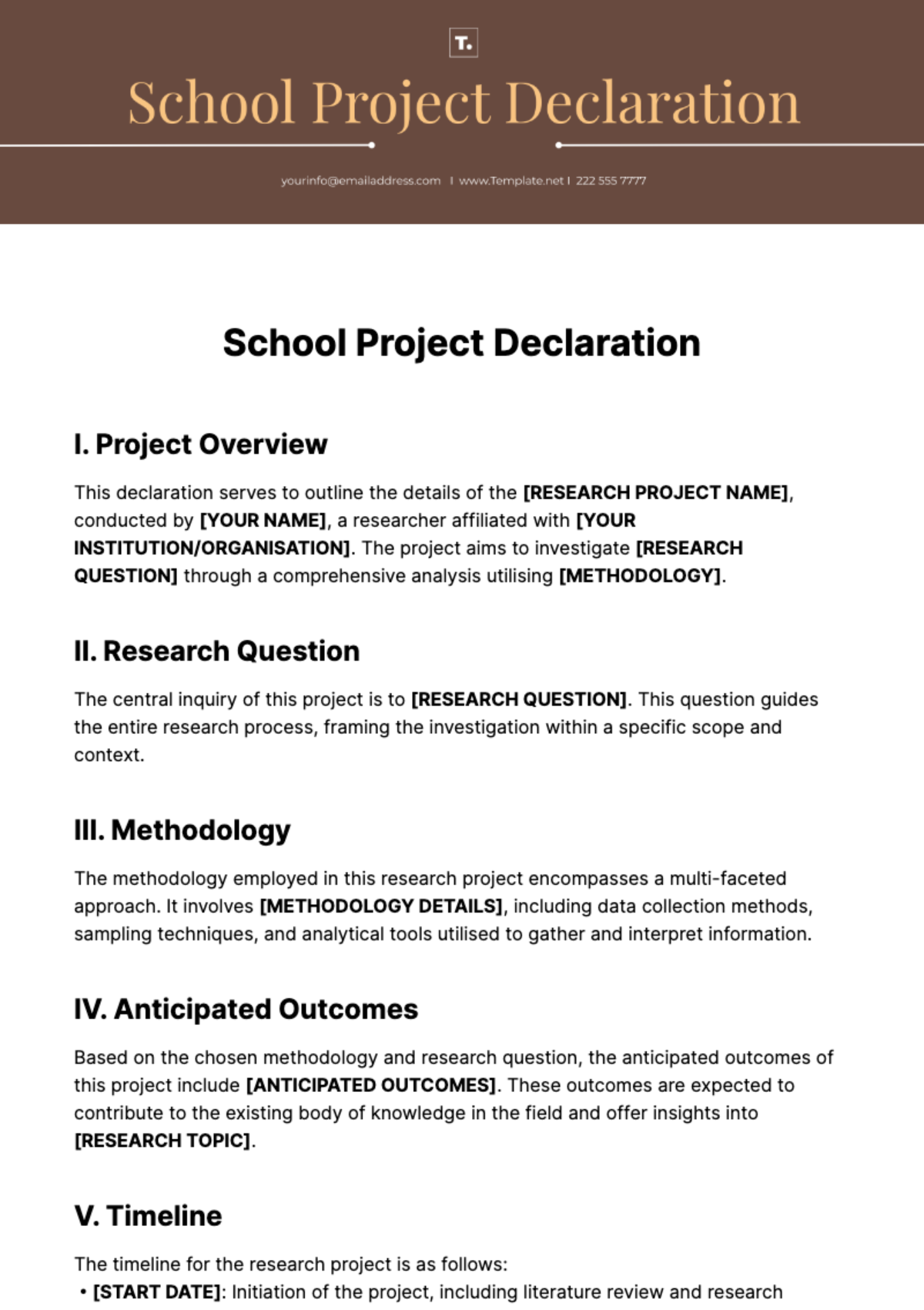 School Project Declaration Template