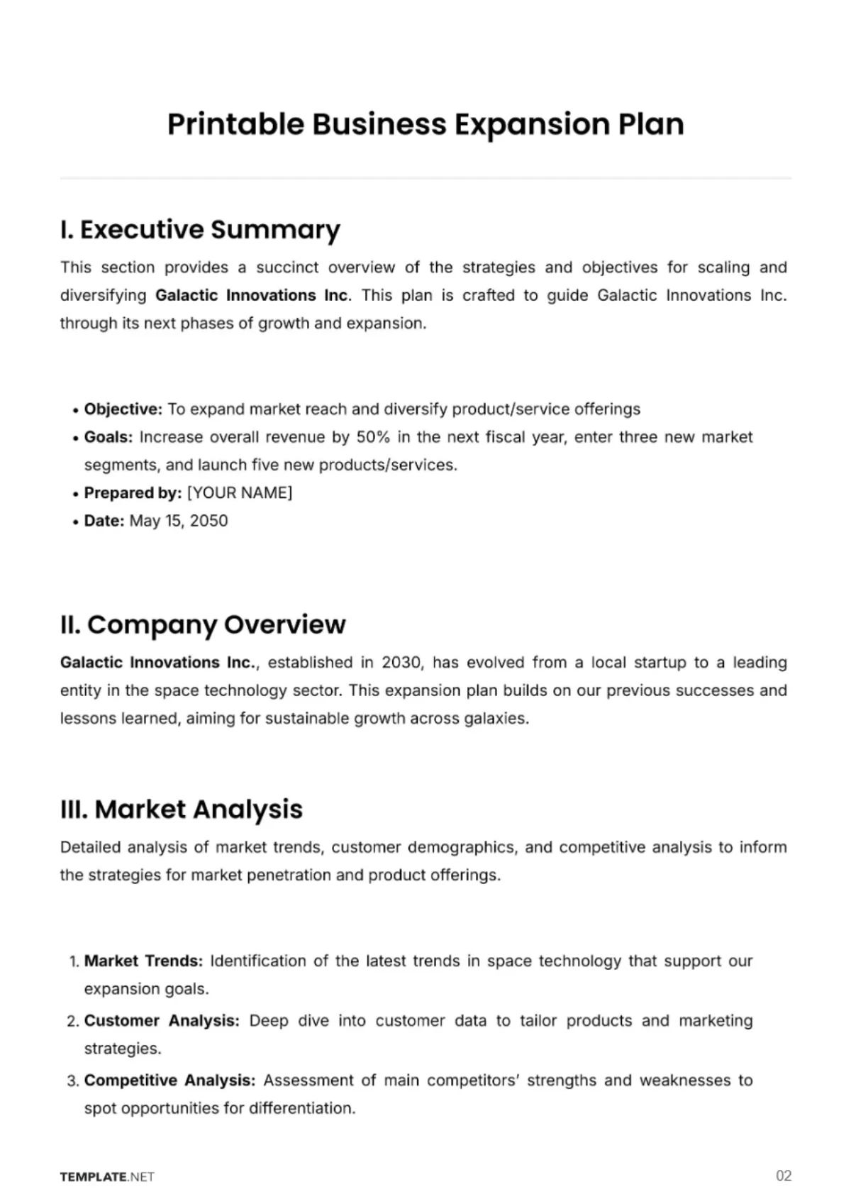 Free Printable Business Expansion Plan Template to Edit Online