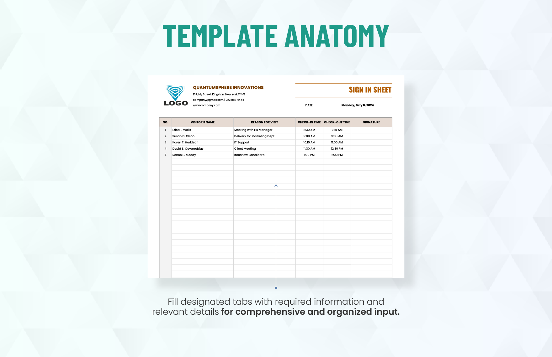 Front Desk Sign in Sheet Template