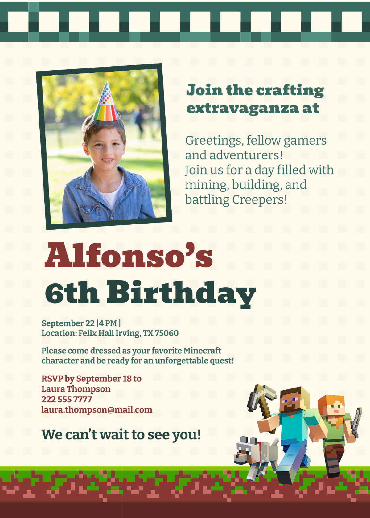 Minecraftt Birthday Invitation Template - Edit Online & Download