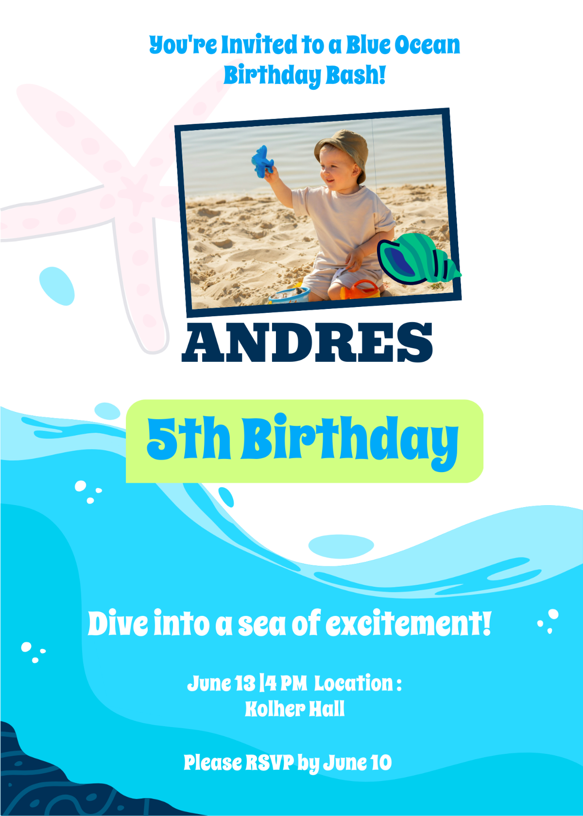 Blue Ocean Birthday Invitation