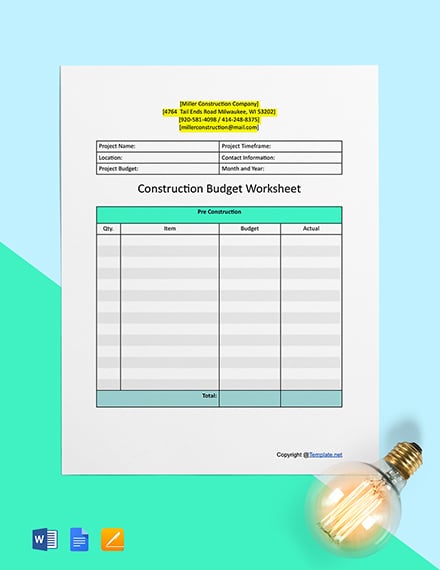 Printable Construction Worksheet Format