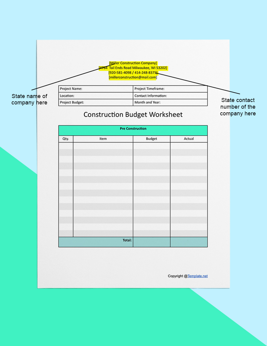 Printable Construction Worksheet Template