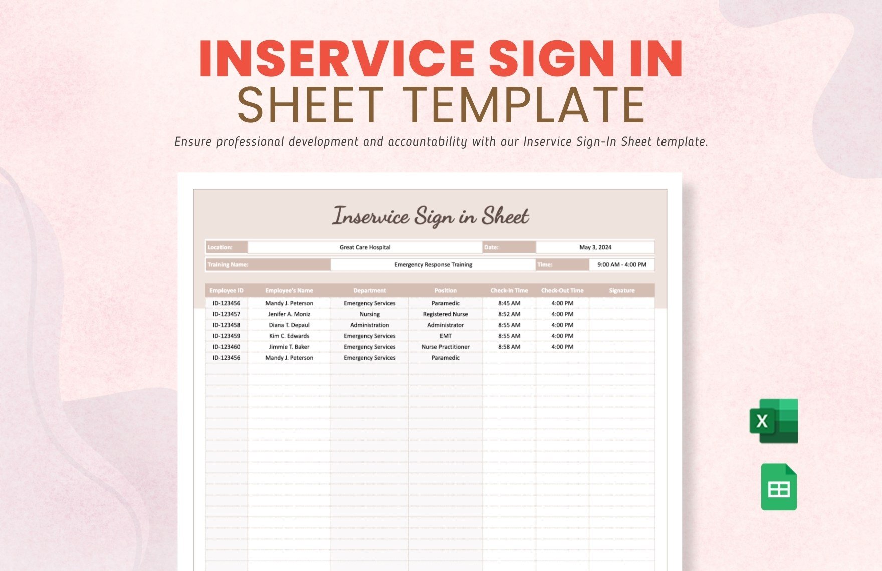 Free Inservice Sign in Sheet Template in Excel, Google Sheets