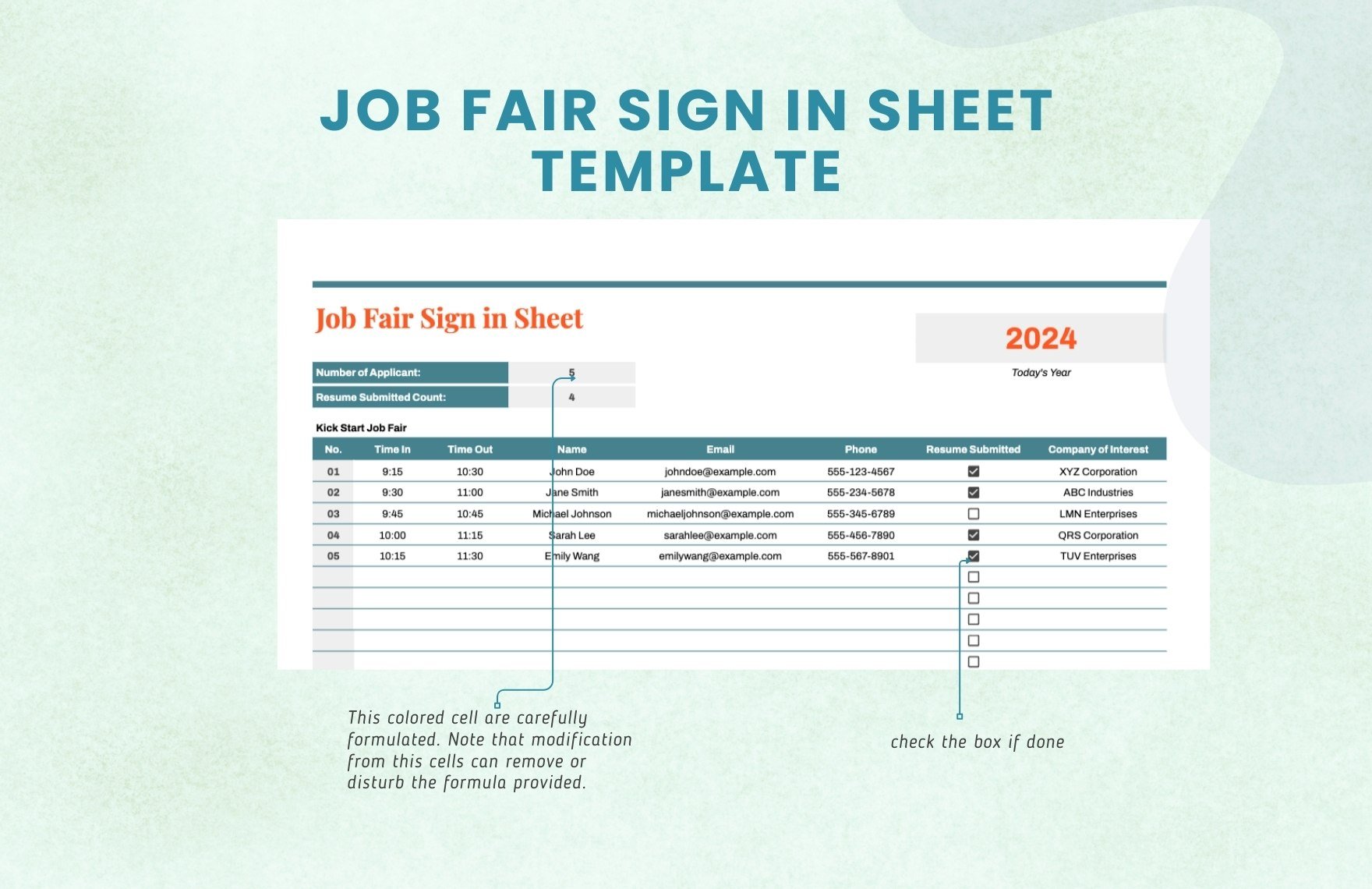 Job Fair Sign in Sheet Template