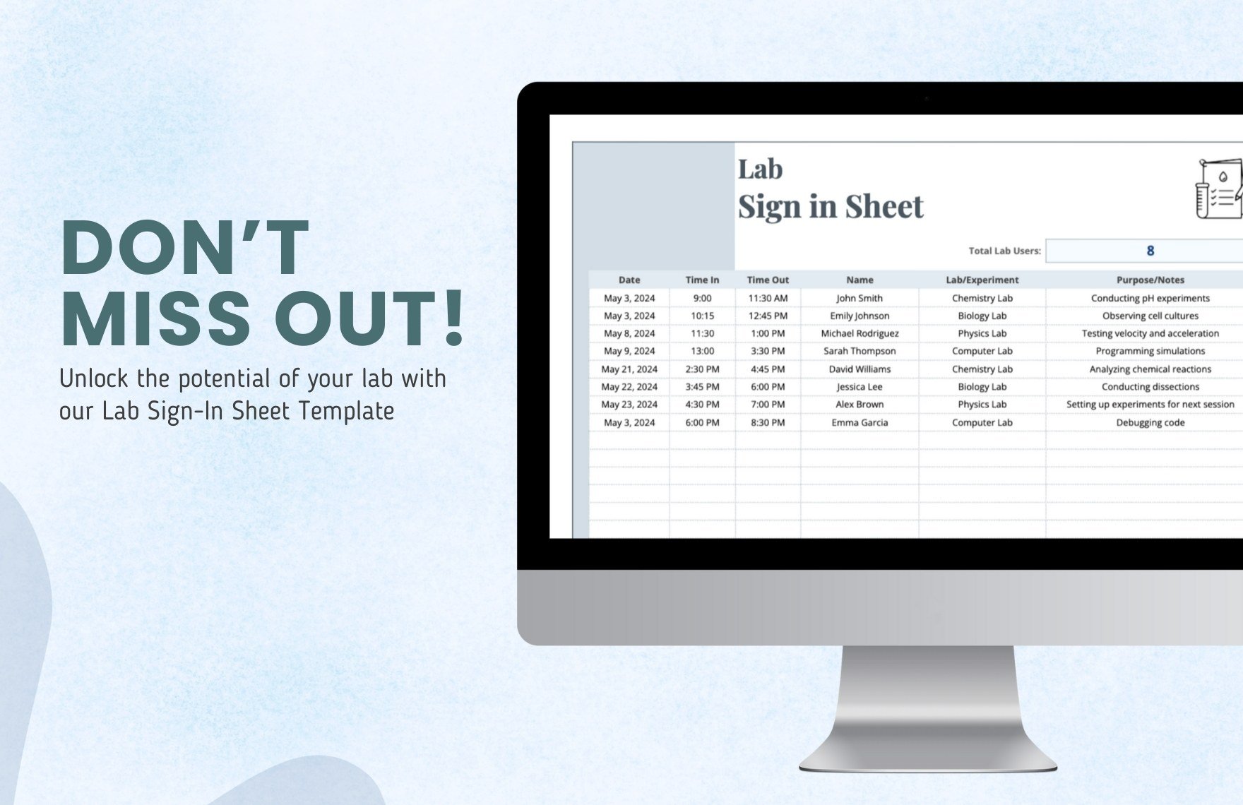 Lab Sign in Sheet Template