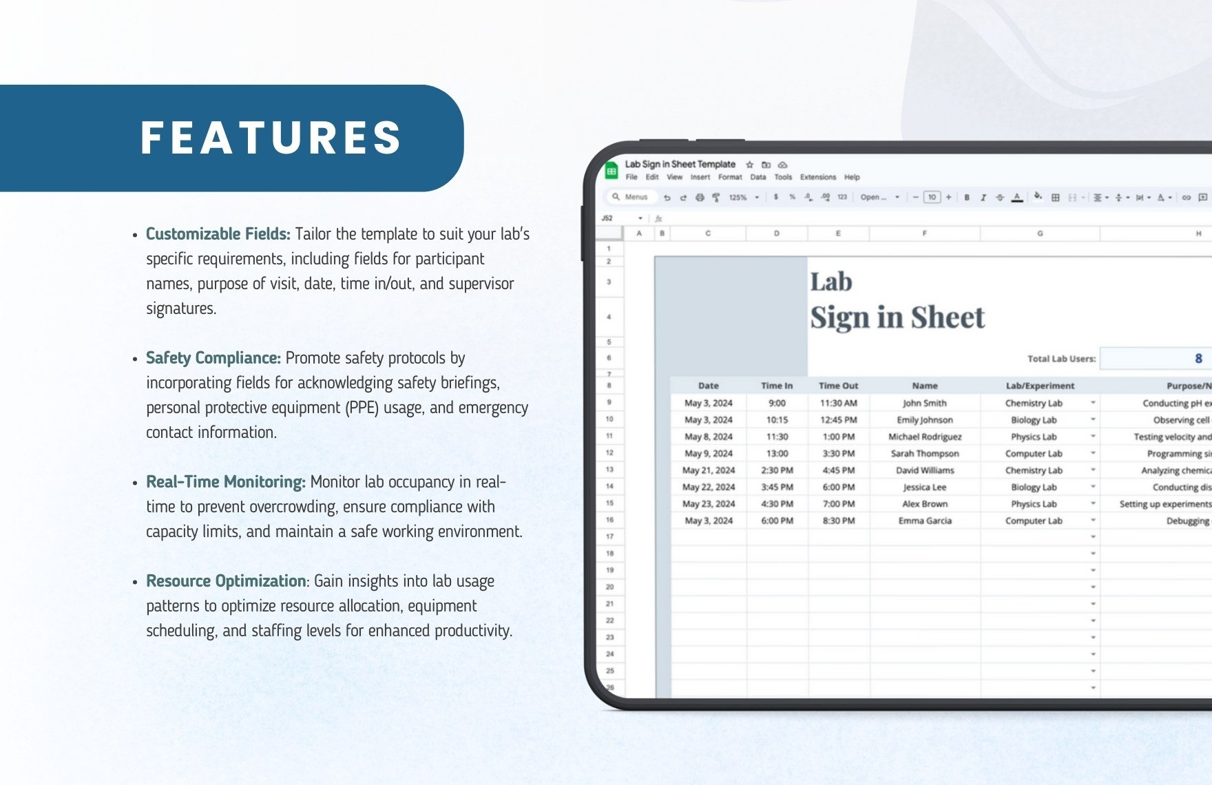Lab Sign in Sheet Template