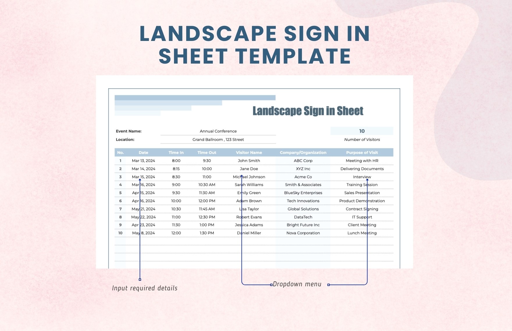 Landscape Sign in Sheet Template