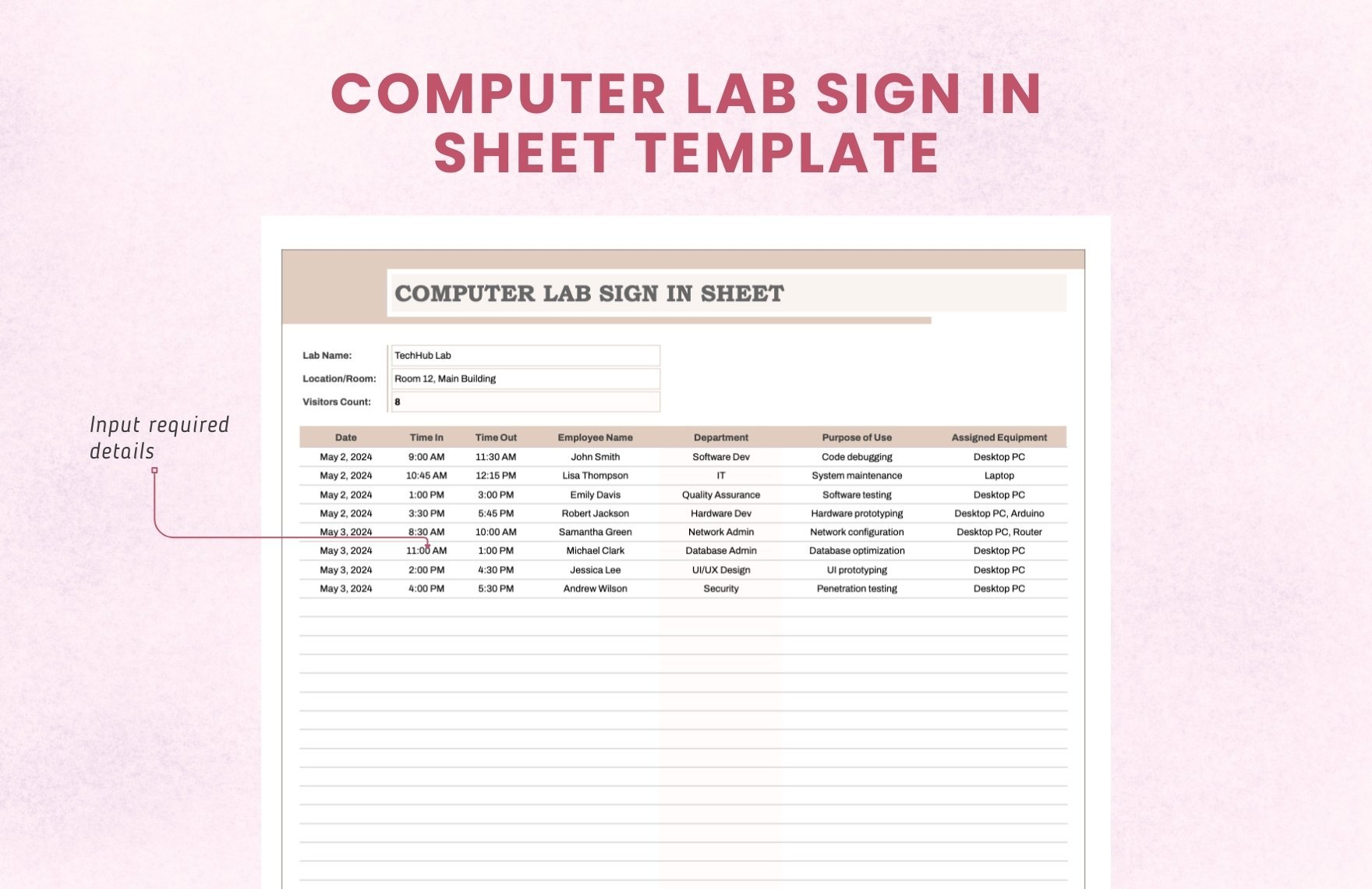 Computer Lab Sign in Sheet Template
