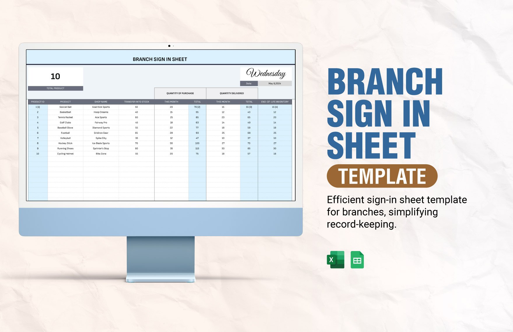 Branch Sign in Sheet Template in Excel, Google Sheets
