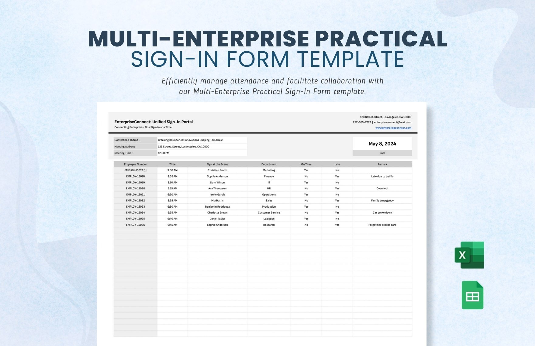 Multi-Enterprise Practical Sign-In Form Template in Excel, Google Sheets