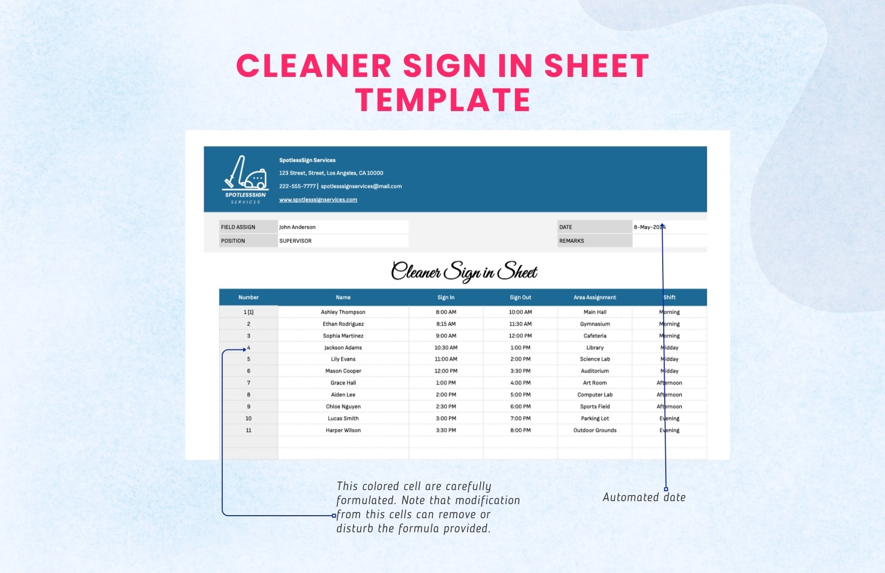 Cleaner Sign in Sheet Template