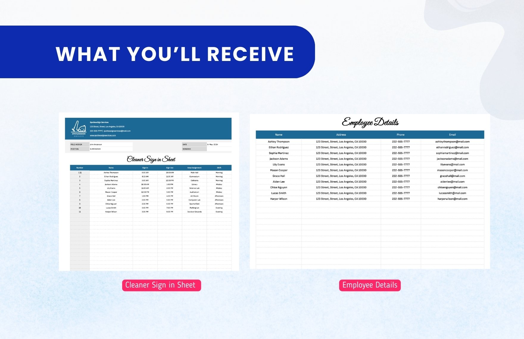 Cleaner Sign in Sheet Template