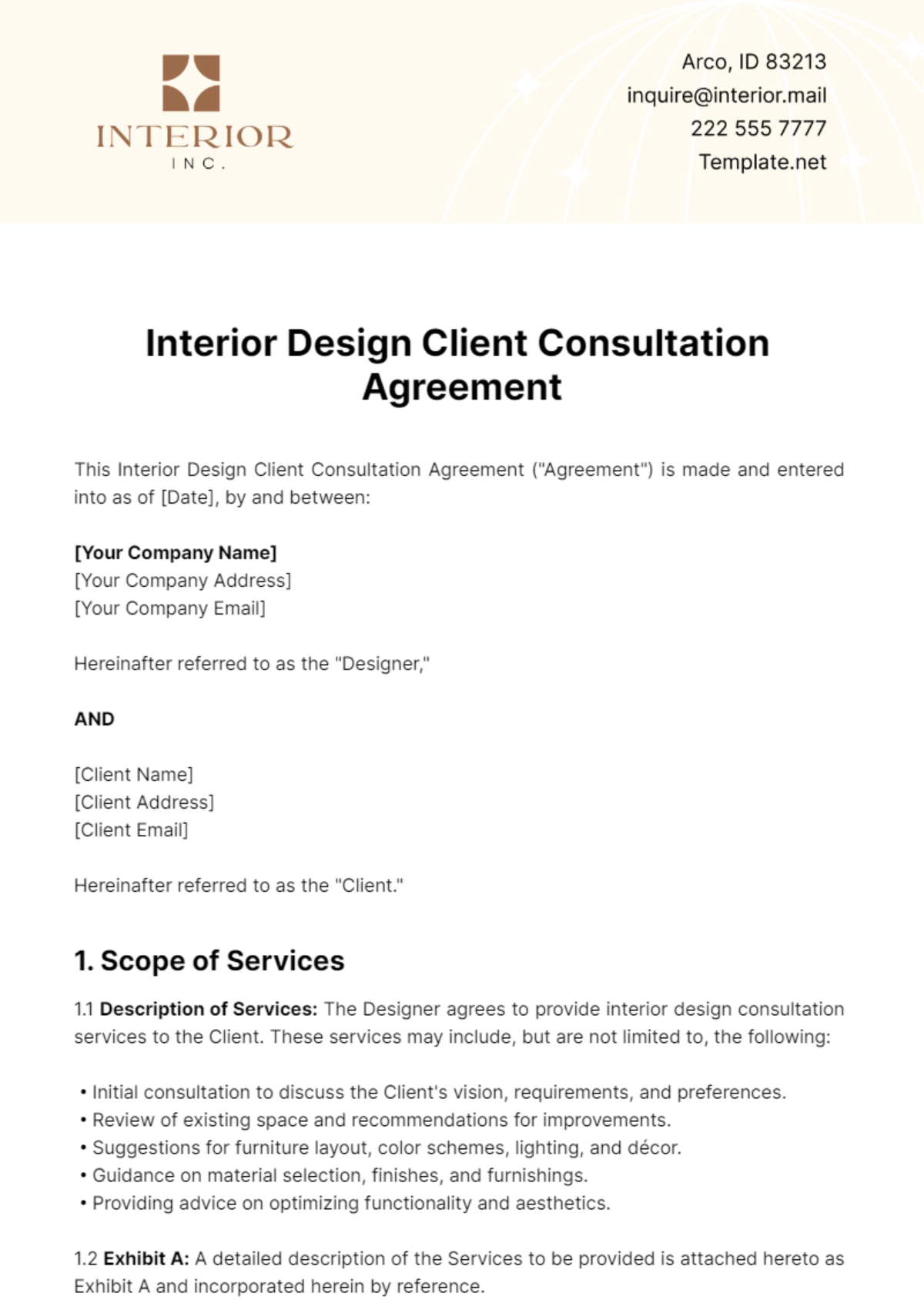 Interior Design Client Consultation Agreement Template - Edit Online & Download