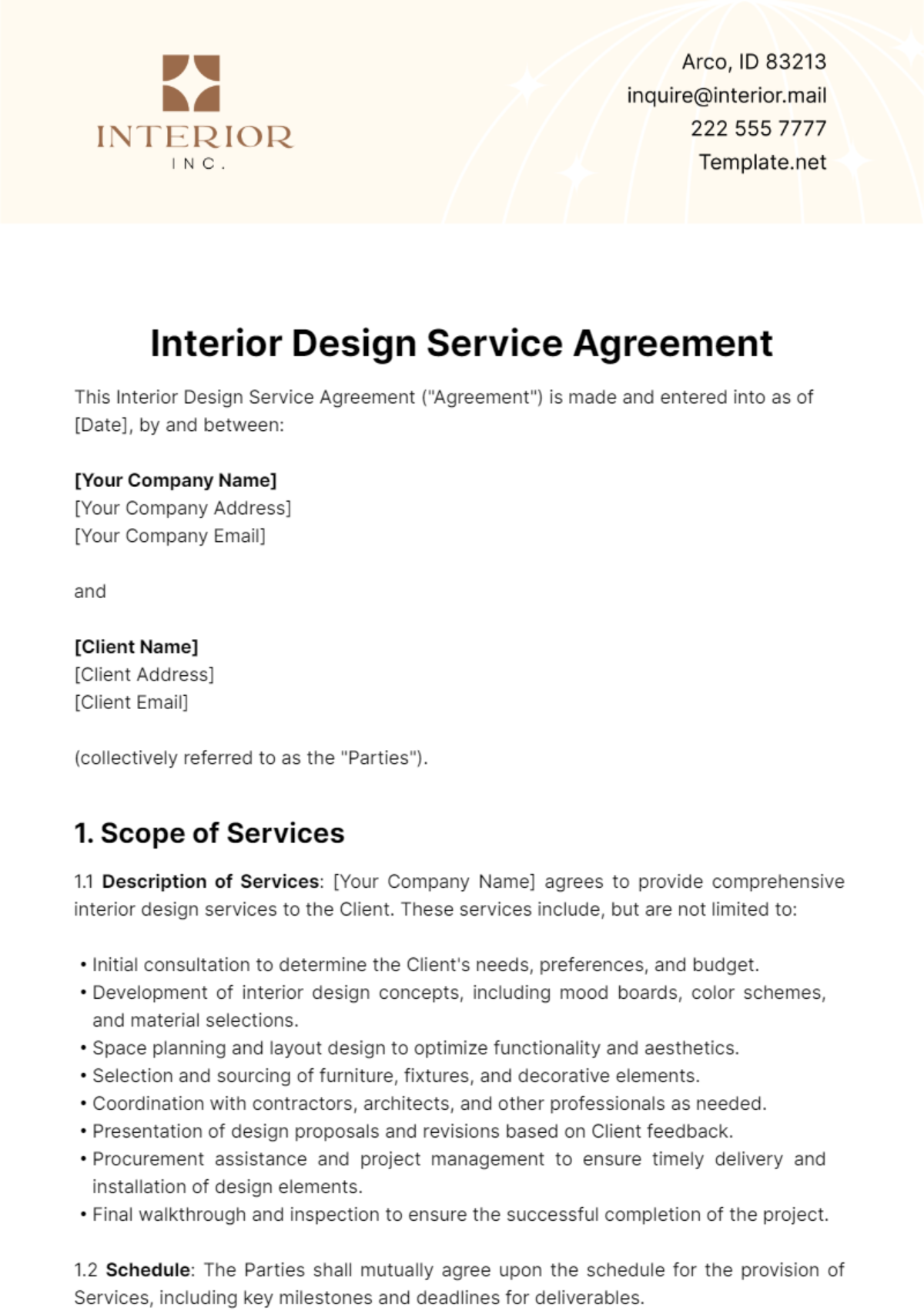 Interior Design Service Agreement Template - Edit Online & Download