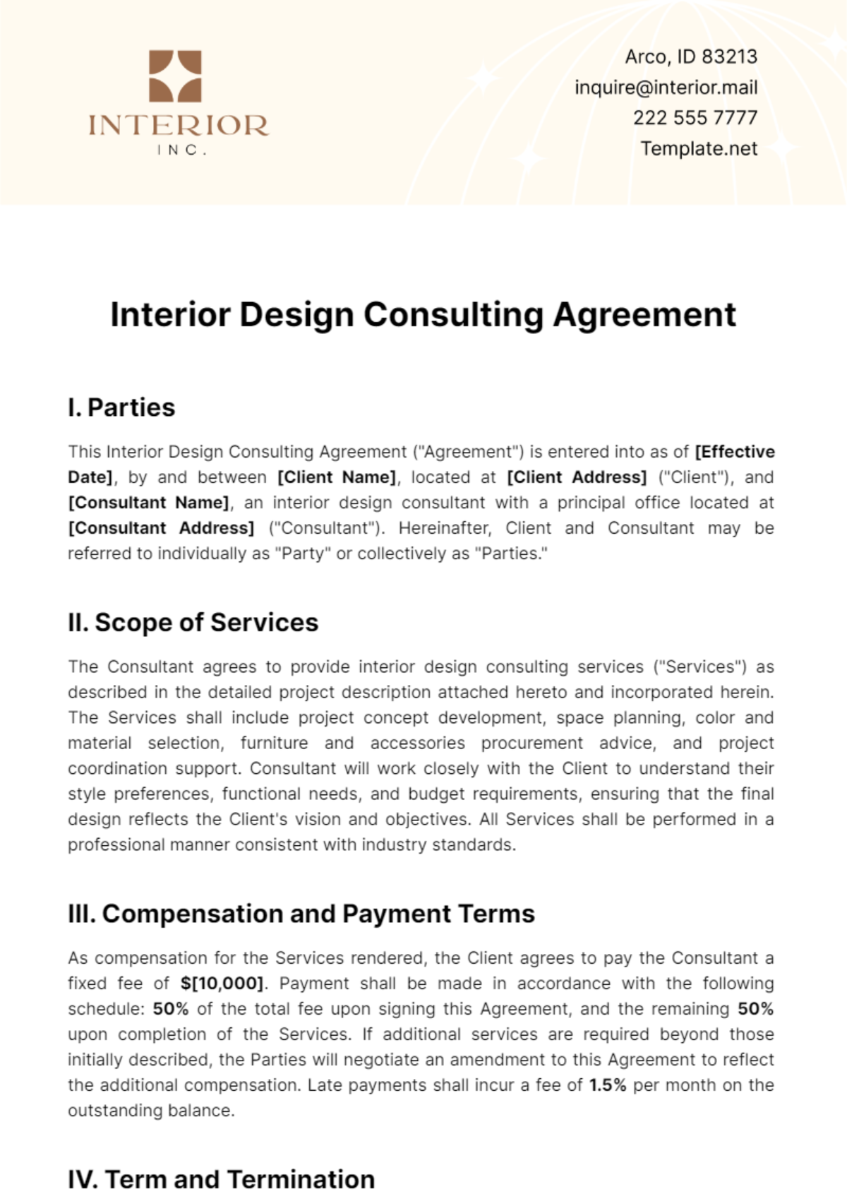 Interior Design Consulting Agreement Template - Edit Online & Download