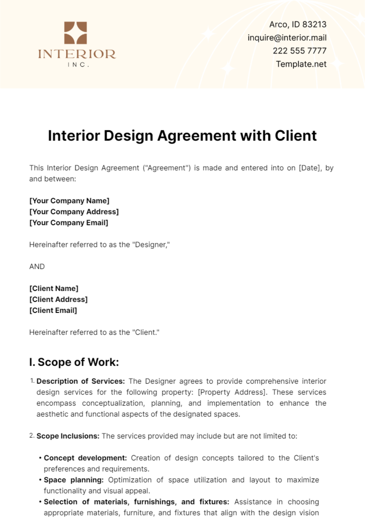 Interior Design Agreement with Client Template - Edit Online & Download