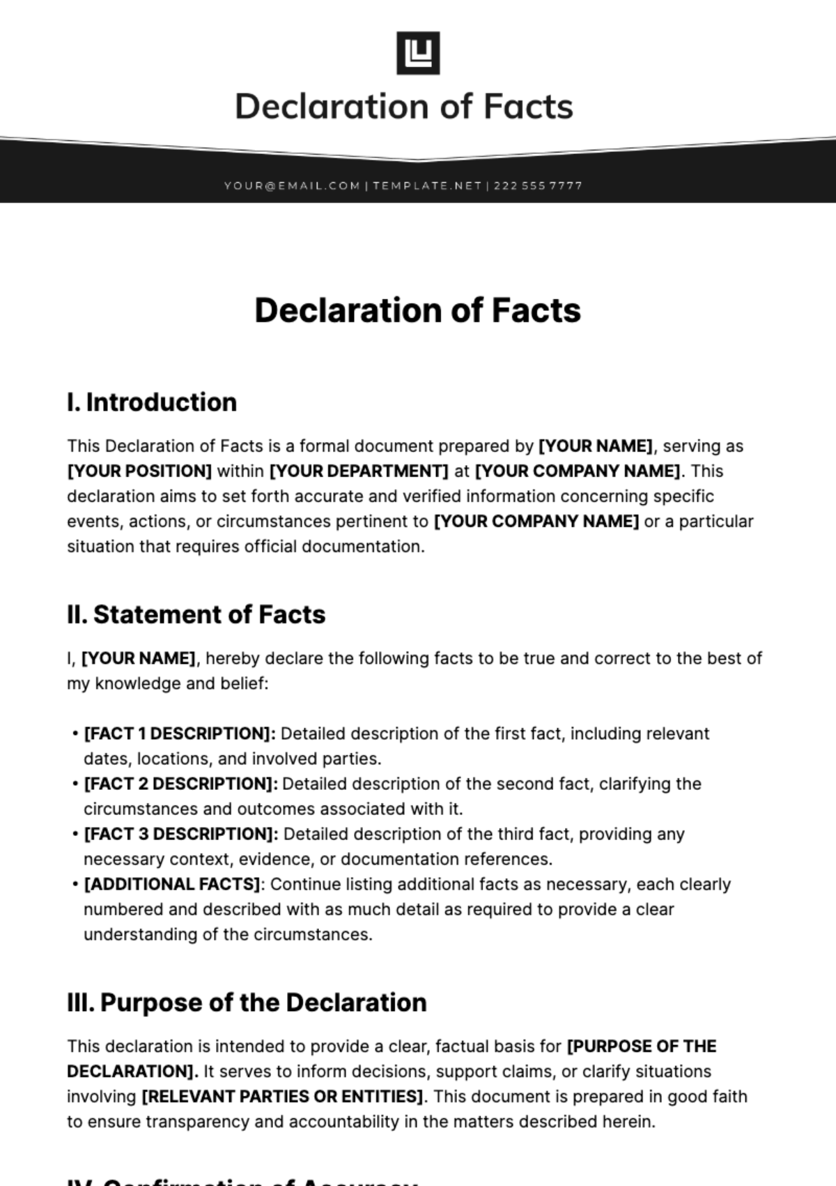 Declaration Of Facts Template - Edit Online & Download