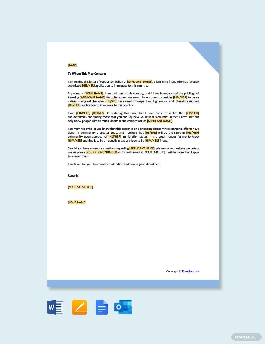 Immigration Letter of Support Template