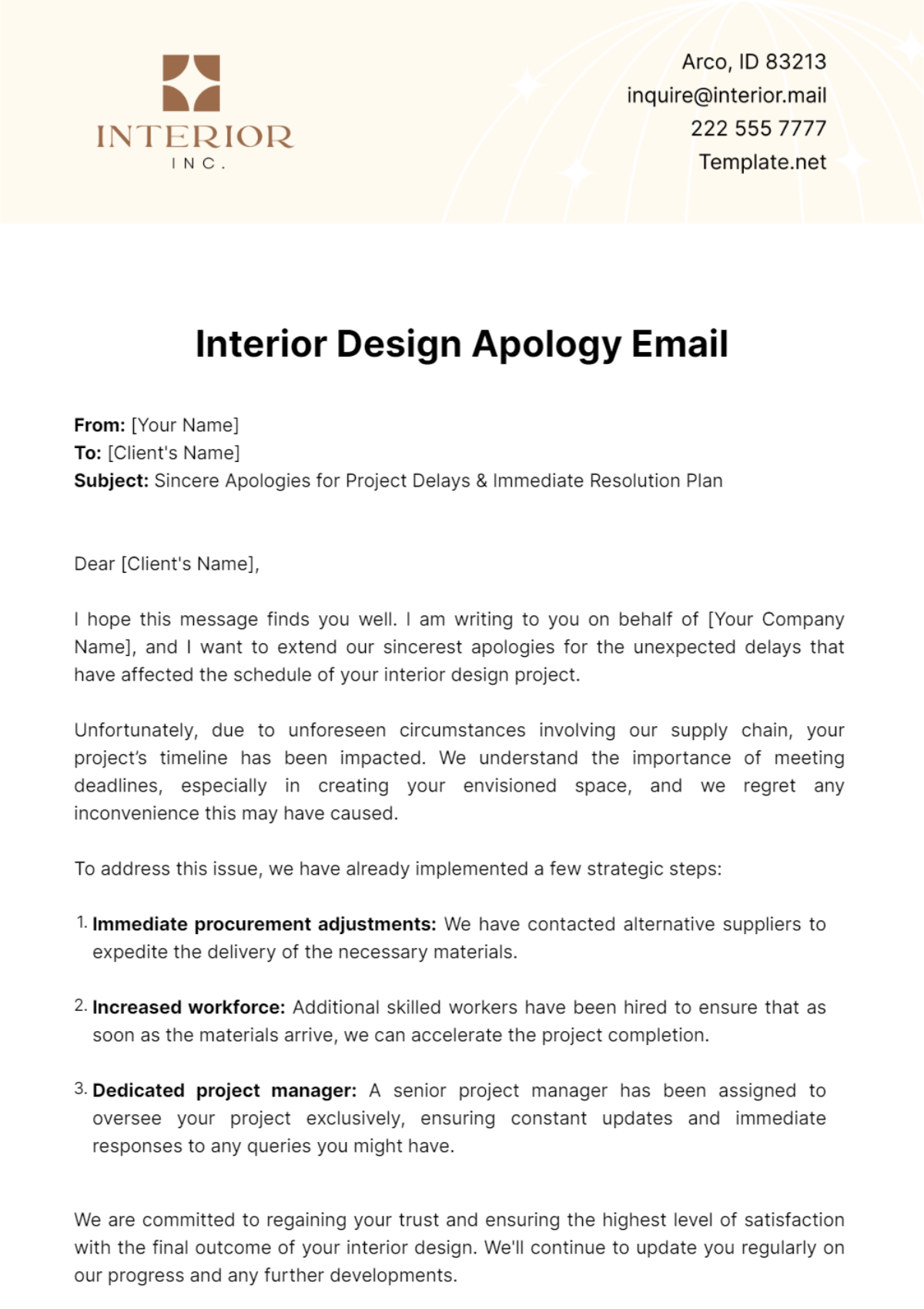 Free Interior Design Apology Email Template