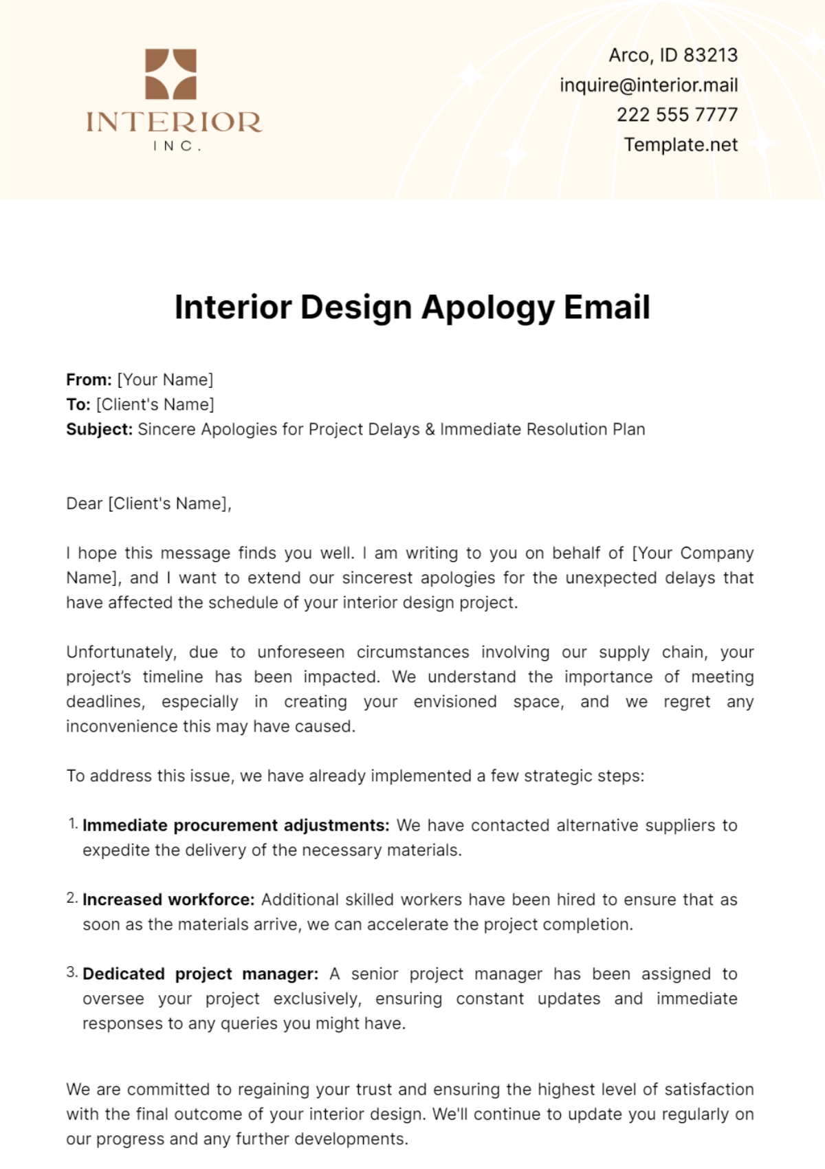 Interior Design Apology Email Template - Edit Online & Download