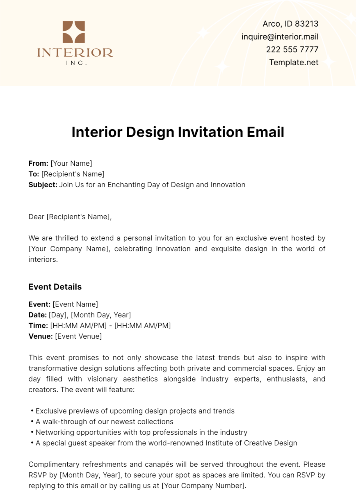 Free Interior Design Invitation Email Template