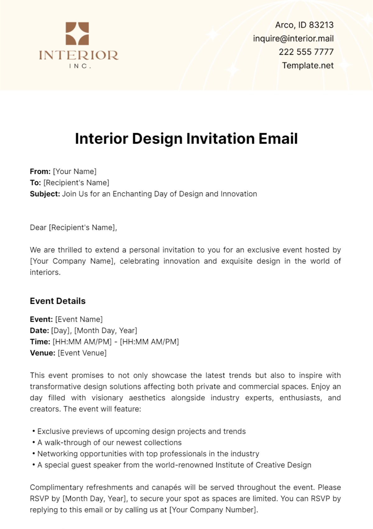 Interior Design Invitation Email Template - Edit Online & Download