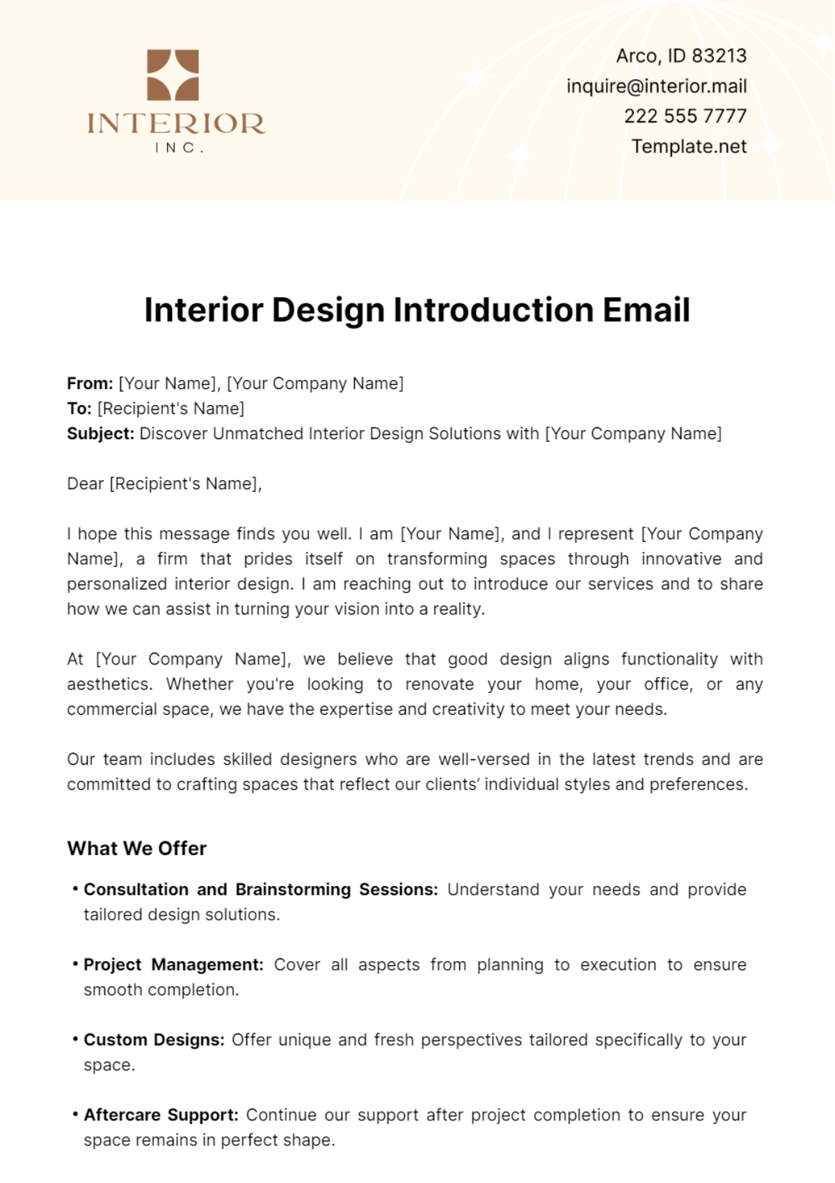 Free Interior Design Introduction Email Template