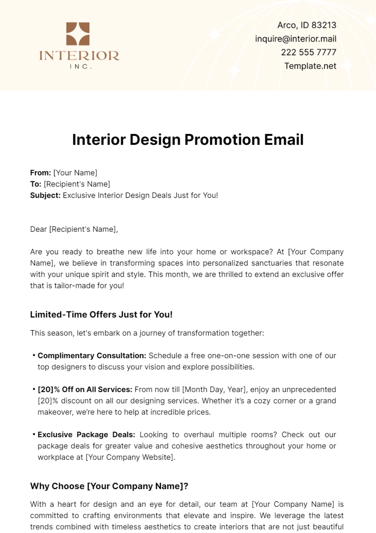 Free Interior Design Promotion Email Template