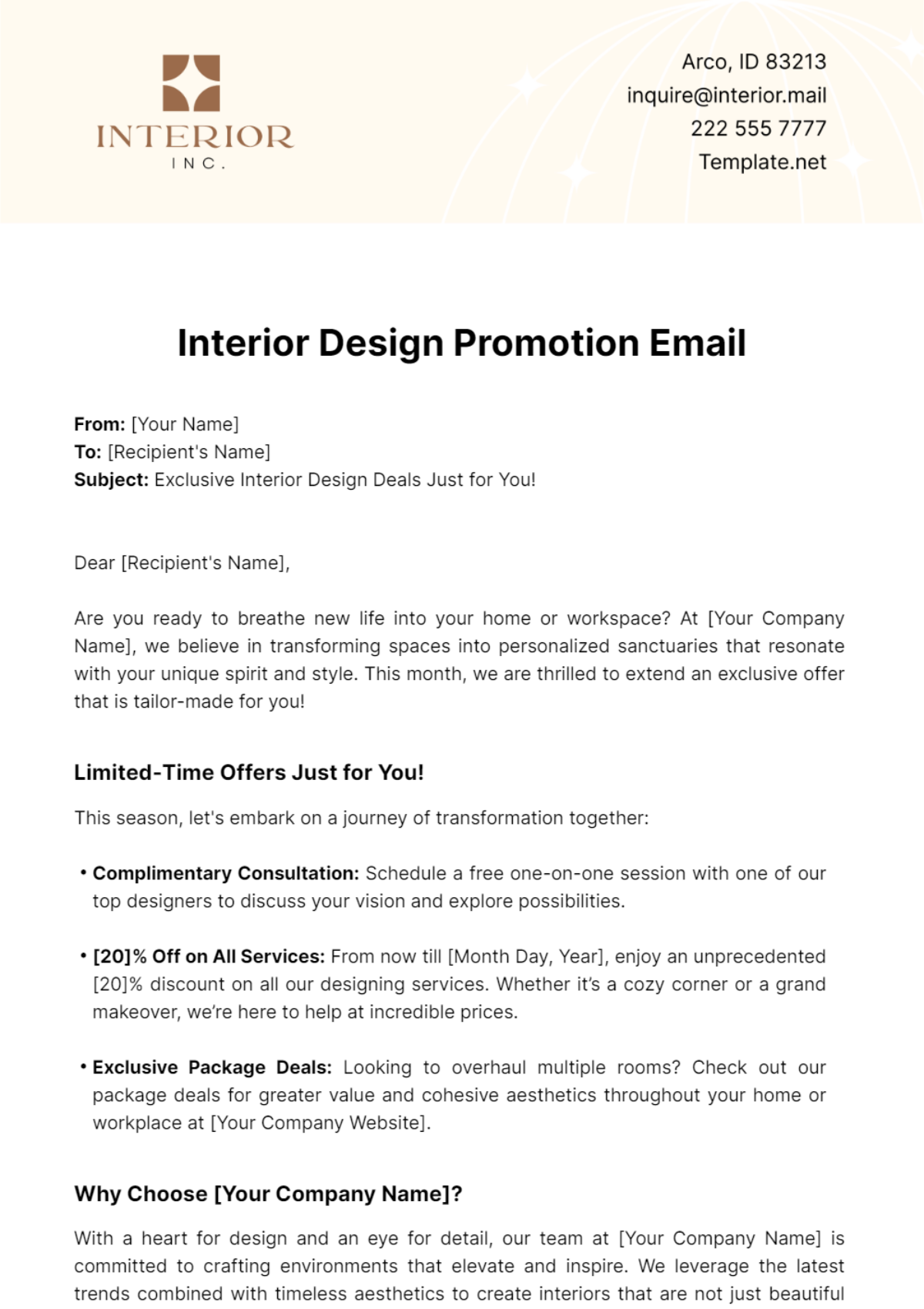 Interior Design Promotion Email Template - Edit Online & Download